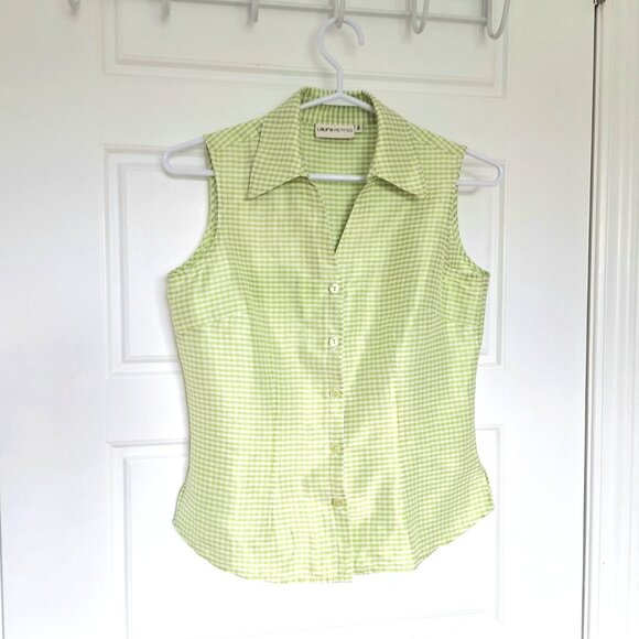 Laura Petite 100% Silk Collar Sleeveless Top Summer Lime Green - Picture 8 of 15